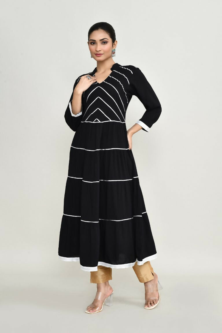 Black Embroidered Rayon Tunic for Women