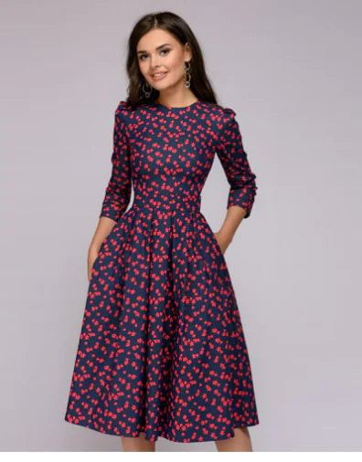 Women's A-Line Floral Dress - Vintage Party Style