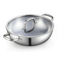 Cook N Home Tri-Ply Stainless Steel Wok 12 inch Induction Wok with Lid Flat Bottom Wok Stir Fry Pan Silve