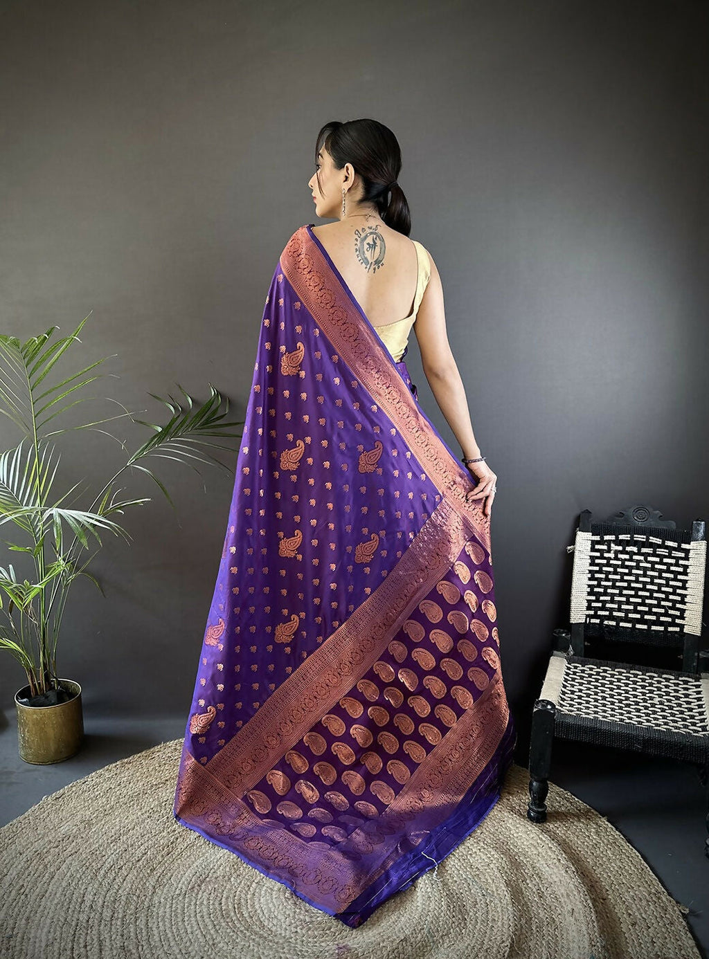 Banarasi Purple Woven Soft Silk Saree with Matching Blouse