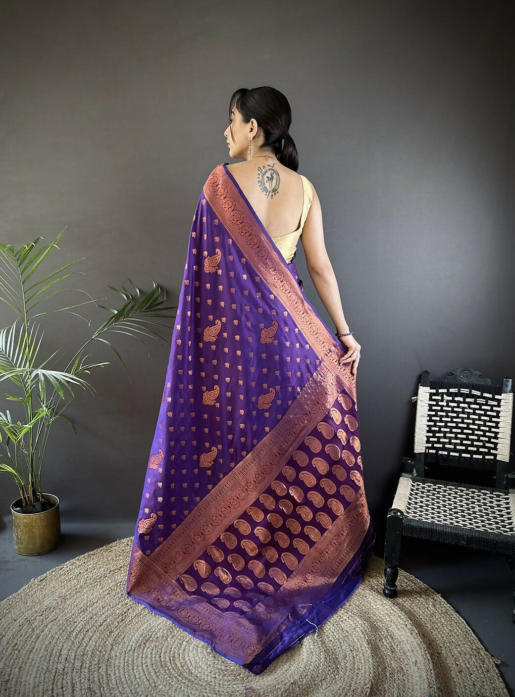 Banarasi Purple Woven Soft Silk Saree with Matching Blouse