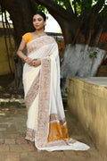 Cream color handloom Banarasi crepe chiffon silk saree