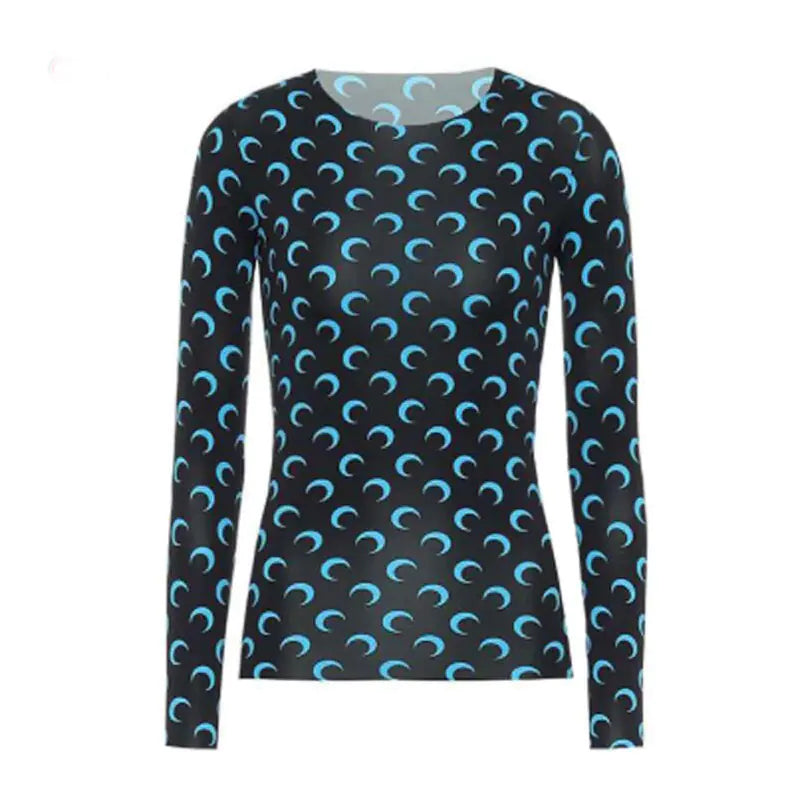 Women Long Sleeve Moon Print Crew Neck Shirt Soft Base Layer - Image 2
