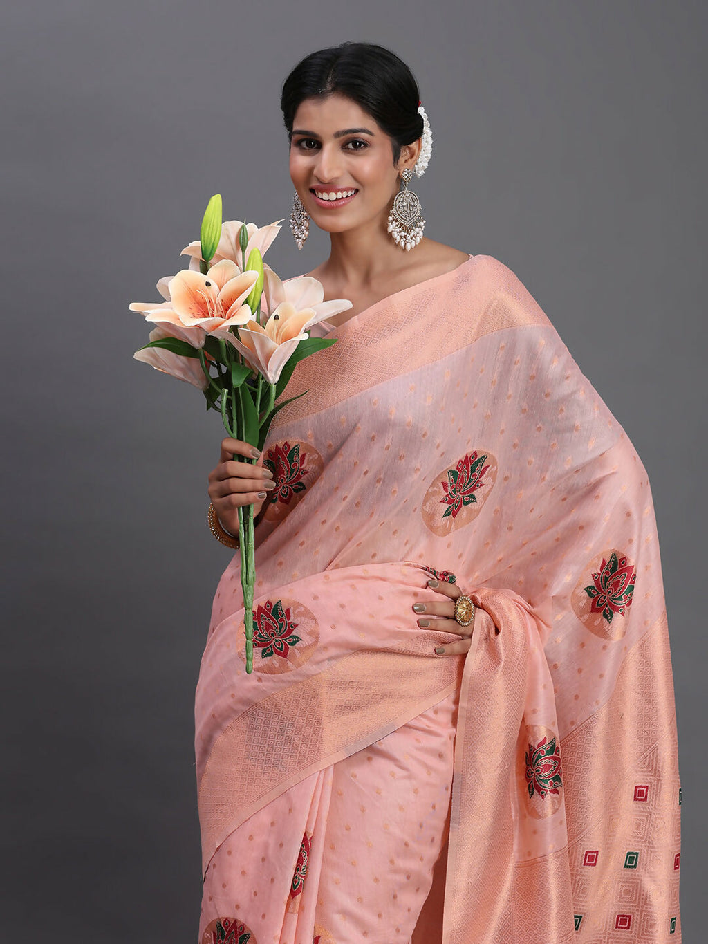 Light Pink Linen Cotton Saree with Matching Blouse