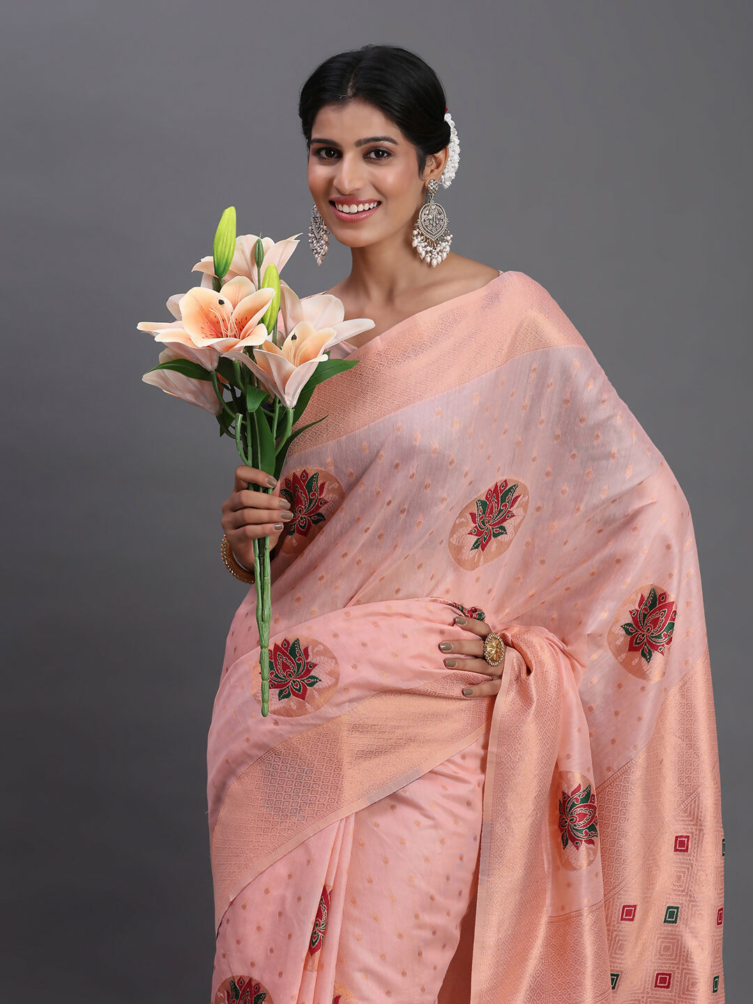 Light Pink Linen Cotton Saree with Matching Blouse