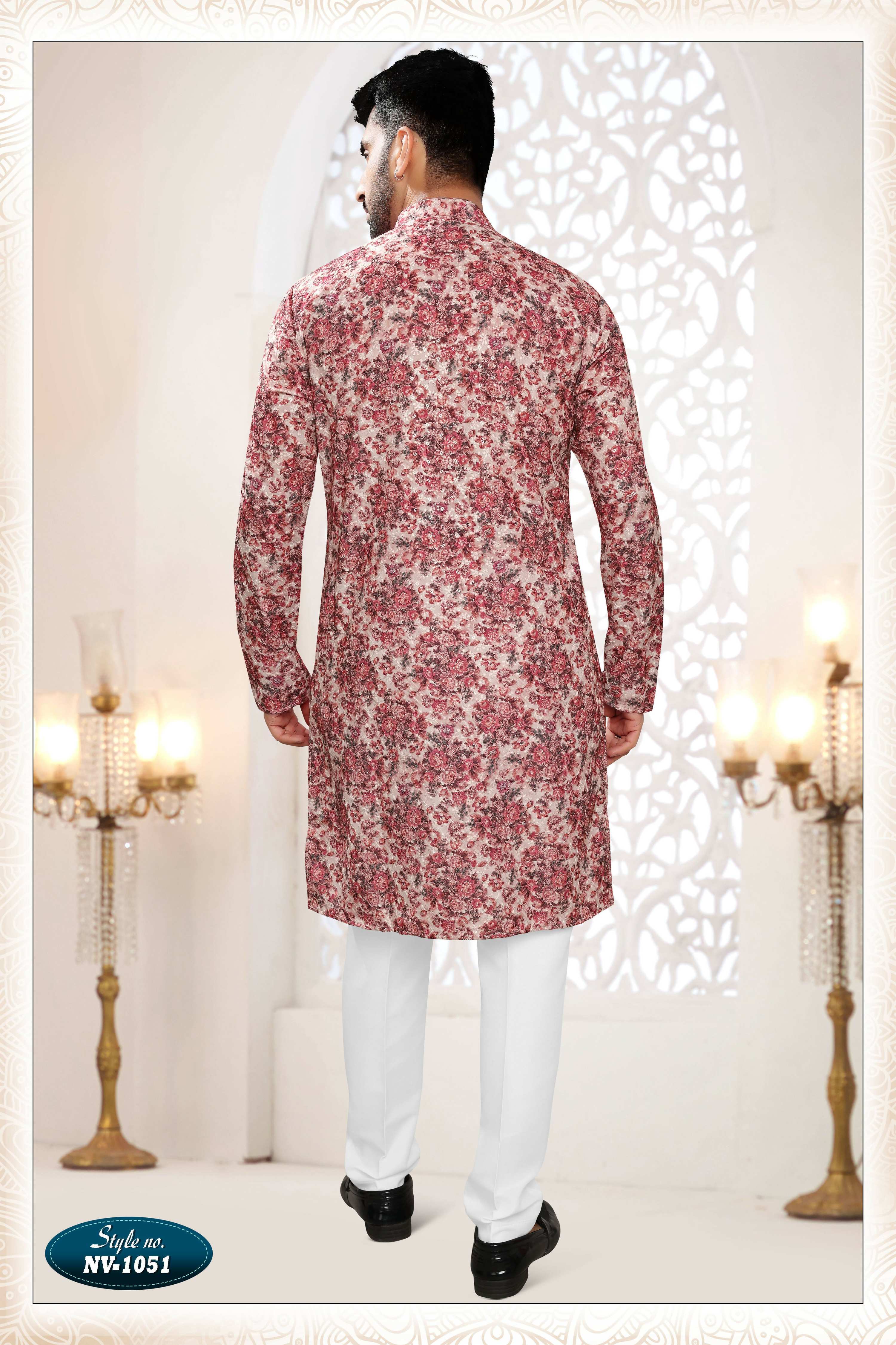 Men's Pinkish Red Straight Rayon Kurta Set with Thread Embroidery