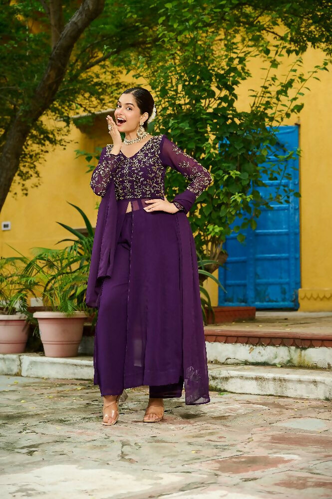Purple Georgette Kurta Set with Sequins Embroidery Work