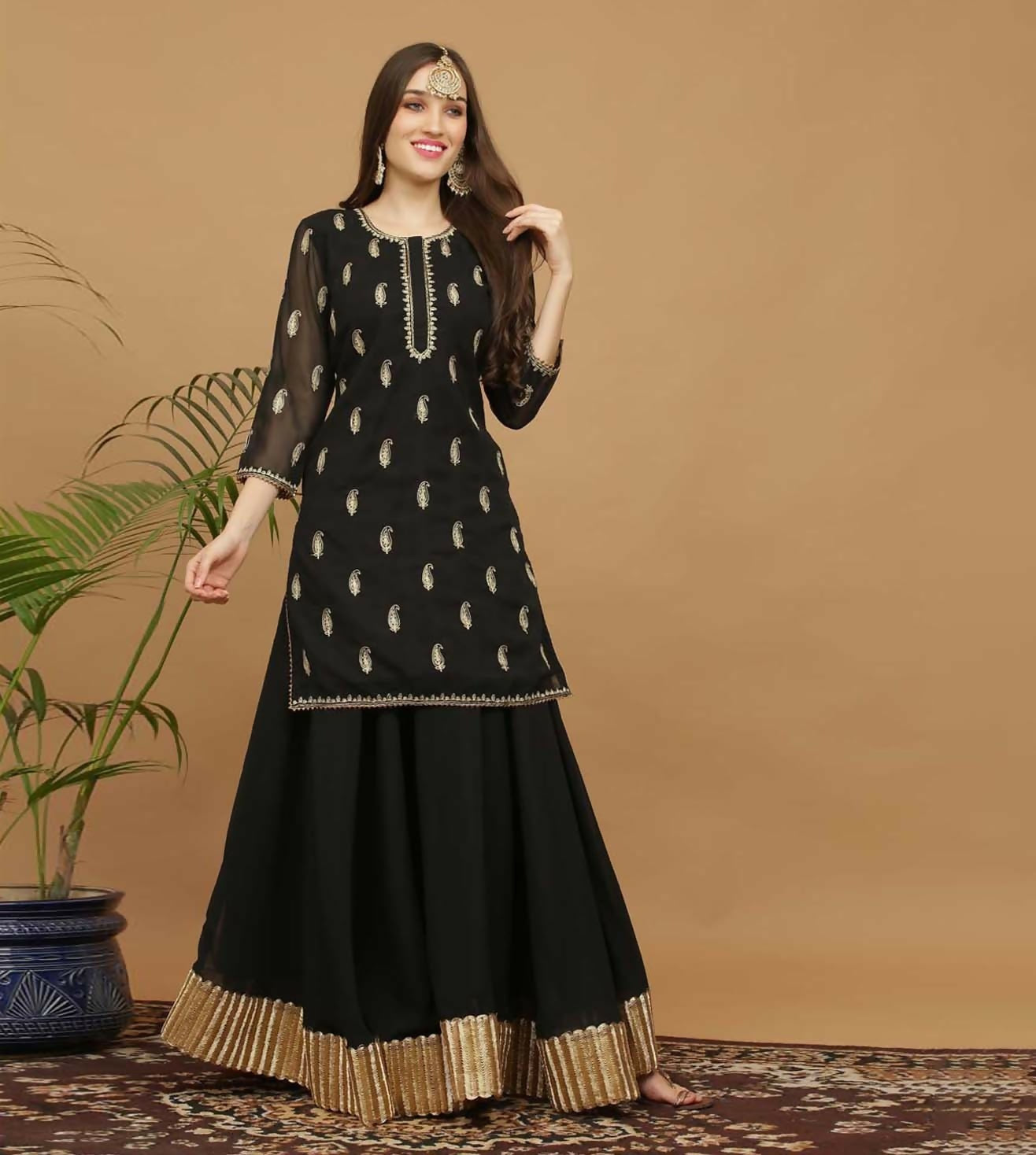 Elegant black georgette lehenga set perfect for weddings and festivities