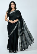 Mominos Fashion Moeza black Bhagalpuri handloom silk-finish saree with matching blouse