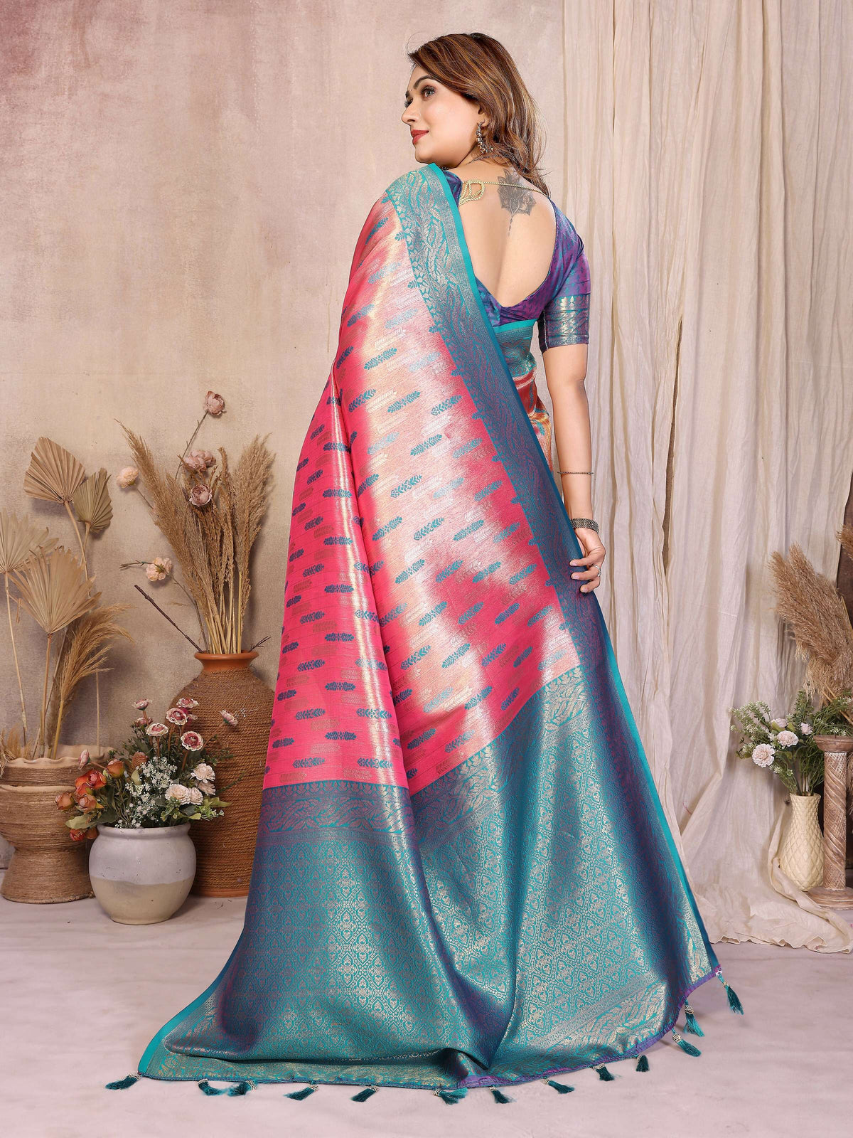 Pink Tissue Silk Saree with Traditional Paithani Woven Work
