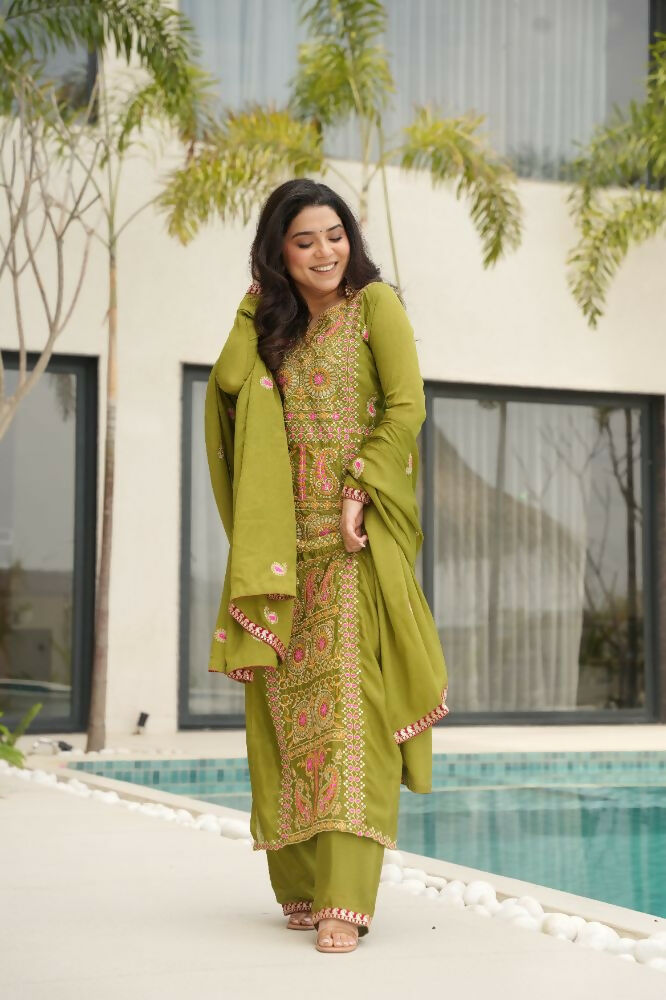 Perot Silk Kurta Set with Sequins, Zari, and Thread Embroidery