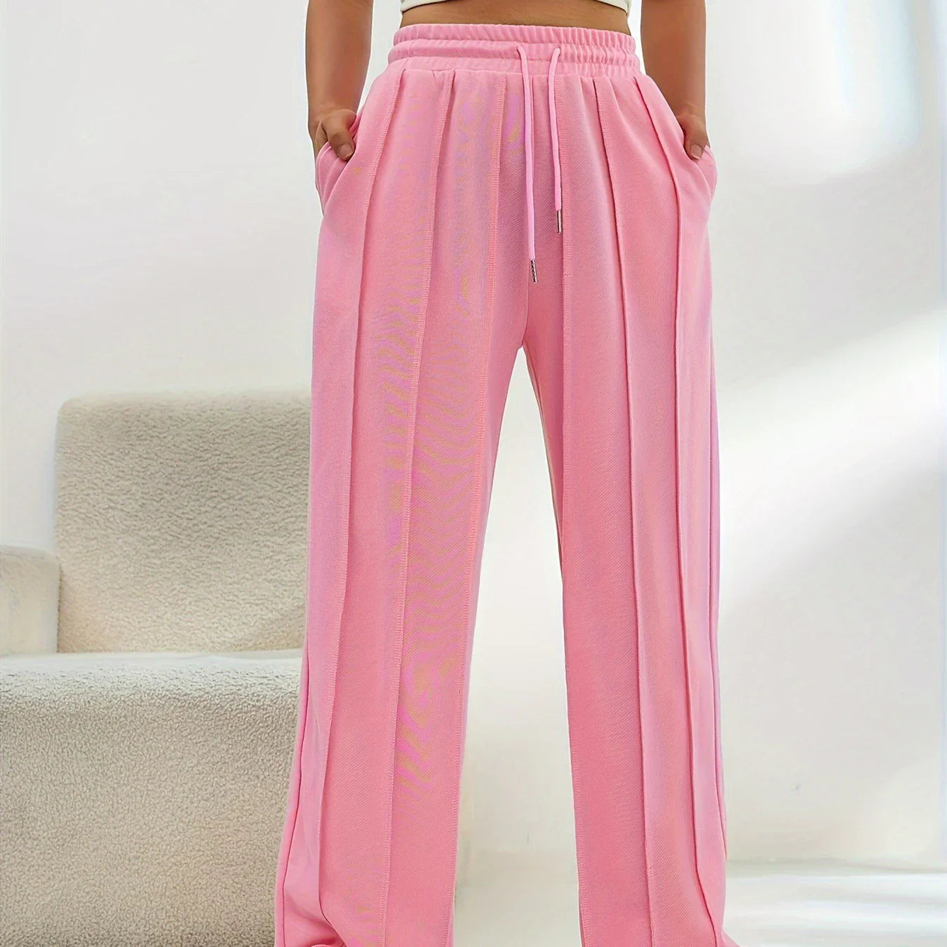 Women's High Waist Wide Leg Trousers with Side Pockets - Image 4