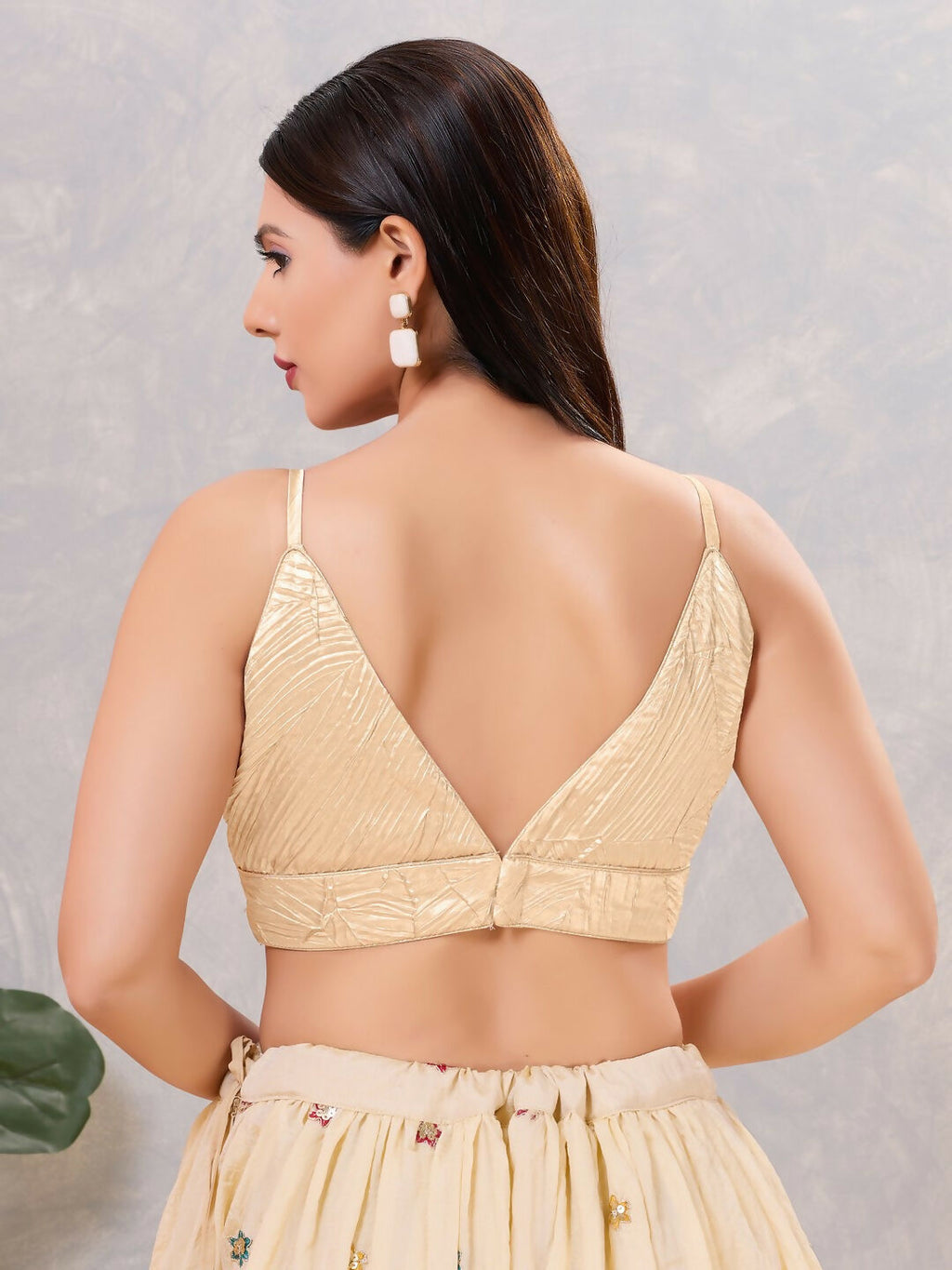 Women's Light-Gold Satin Blend Stitched Blouse – Formal Wear