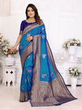 Royal Blue Banarasi small butti motif saree in soft silk fabric