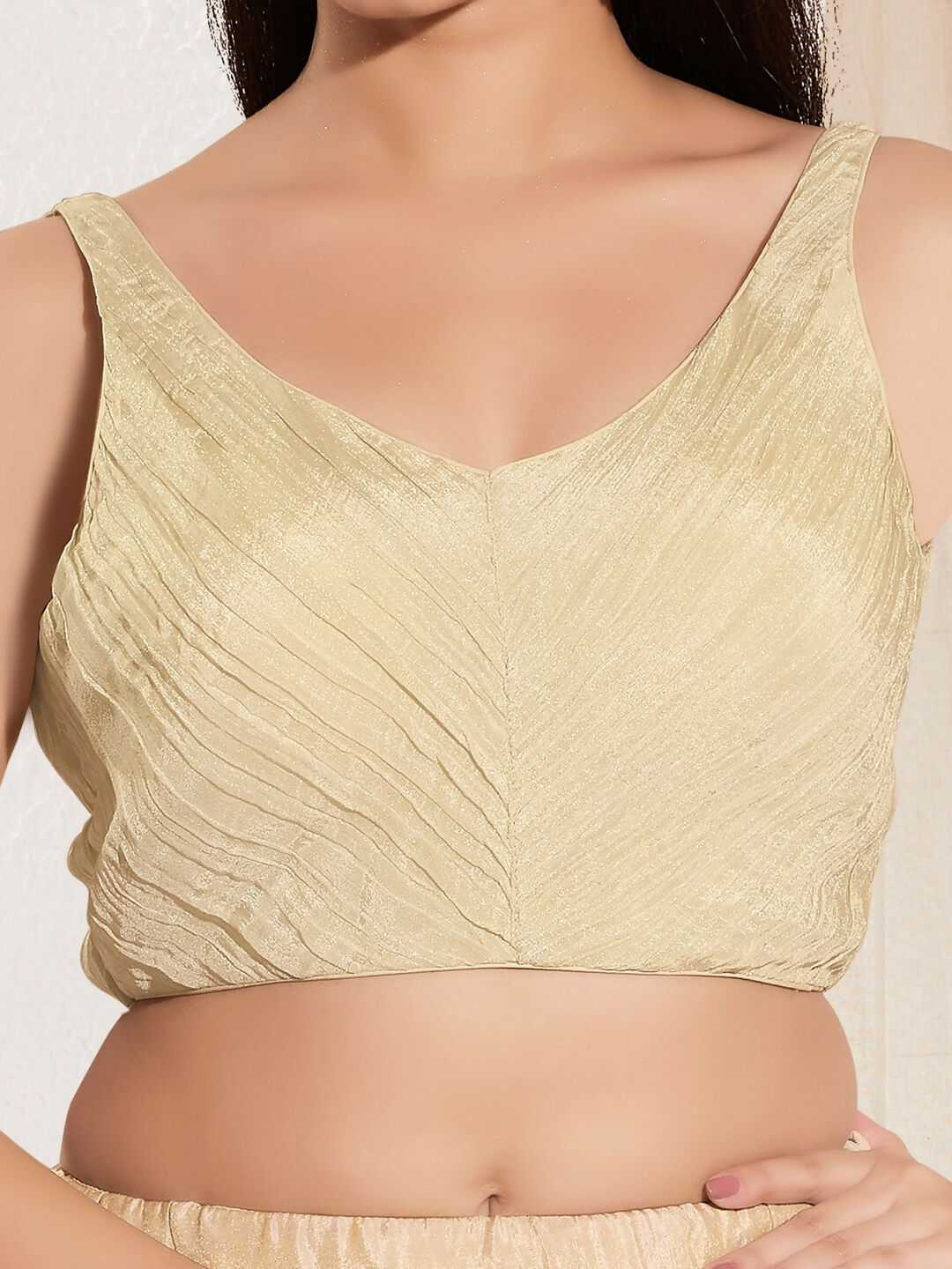Cream Tissue Sleeveless Padded Blouse with Sweetheart Neck