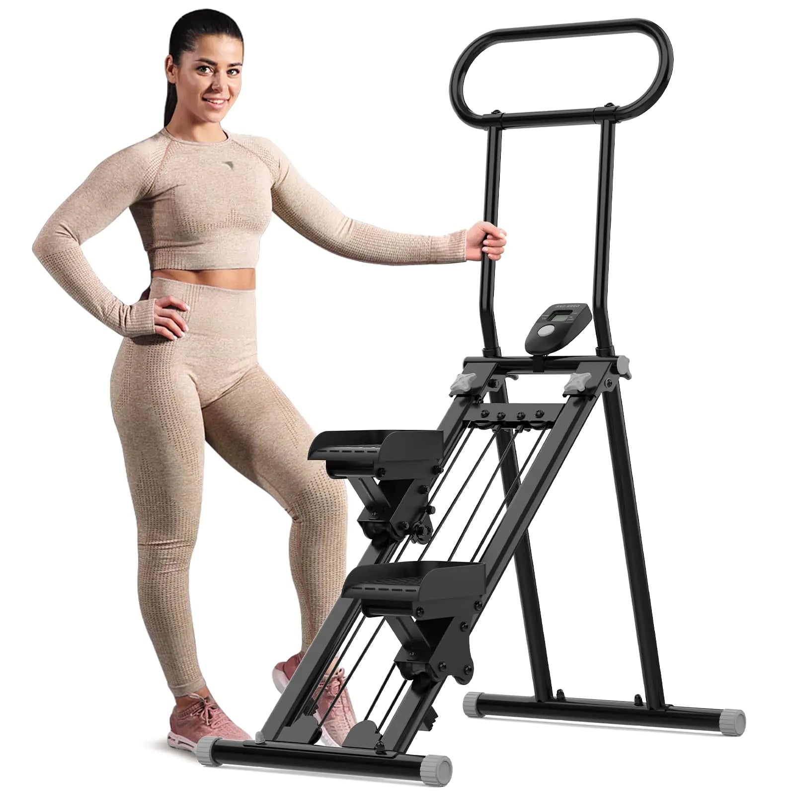 CONREDA Vertical Climber Exercise Machine for Home Gym-Folding Cardio Vertical Climber Machine3-Level Height Adjustable Stair Stepper Total Body Exercise Vertical Climber Machine (Black-Gray)