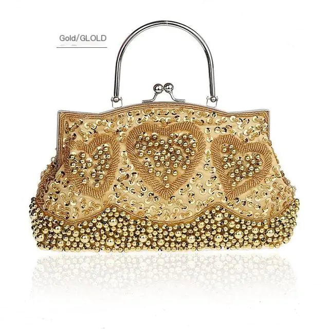 Gray Beaded Sequined Embroidery Shoulder Bag Clutch