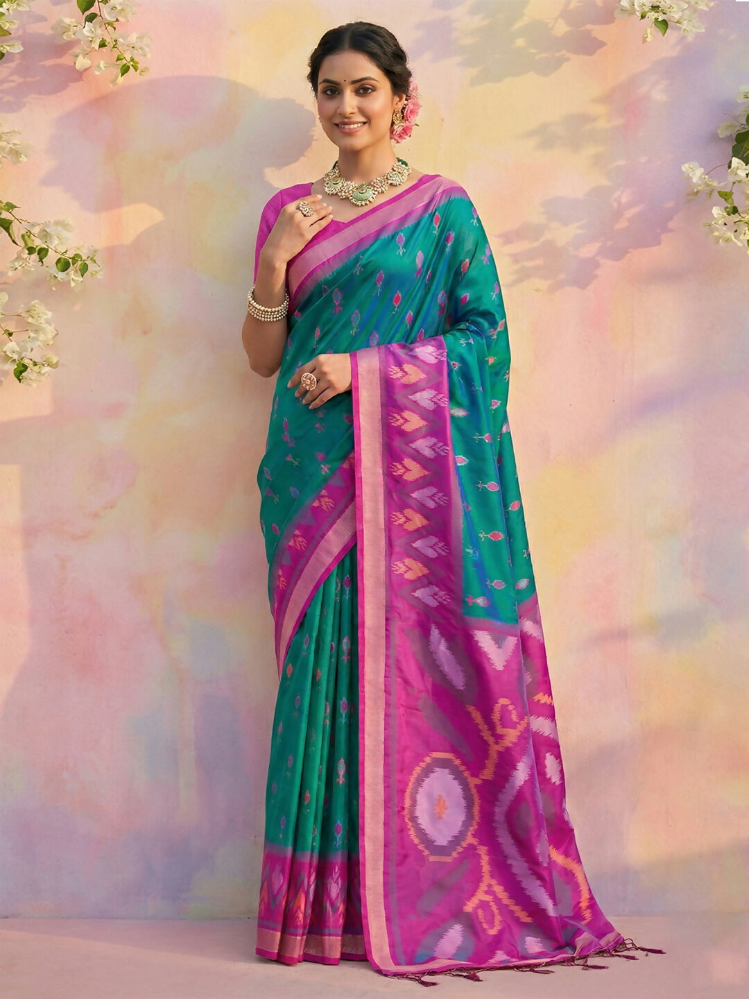 Elegant sky blue soft silk saree with a smooth finish and matching blouse piece.