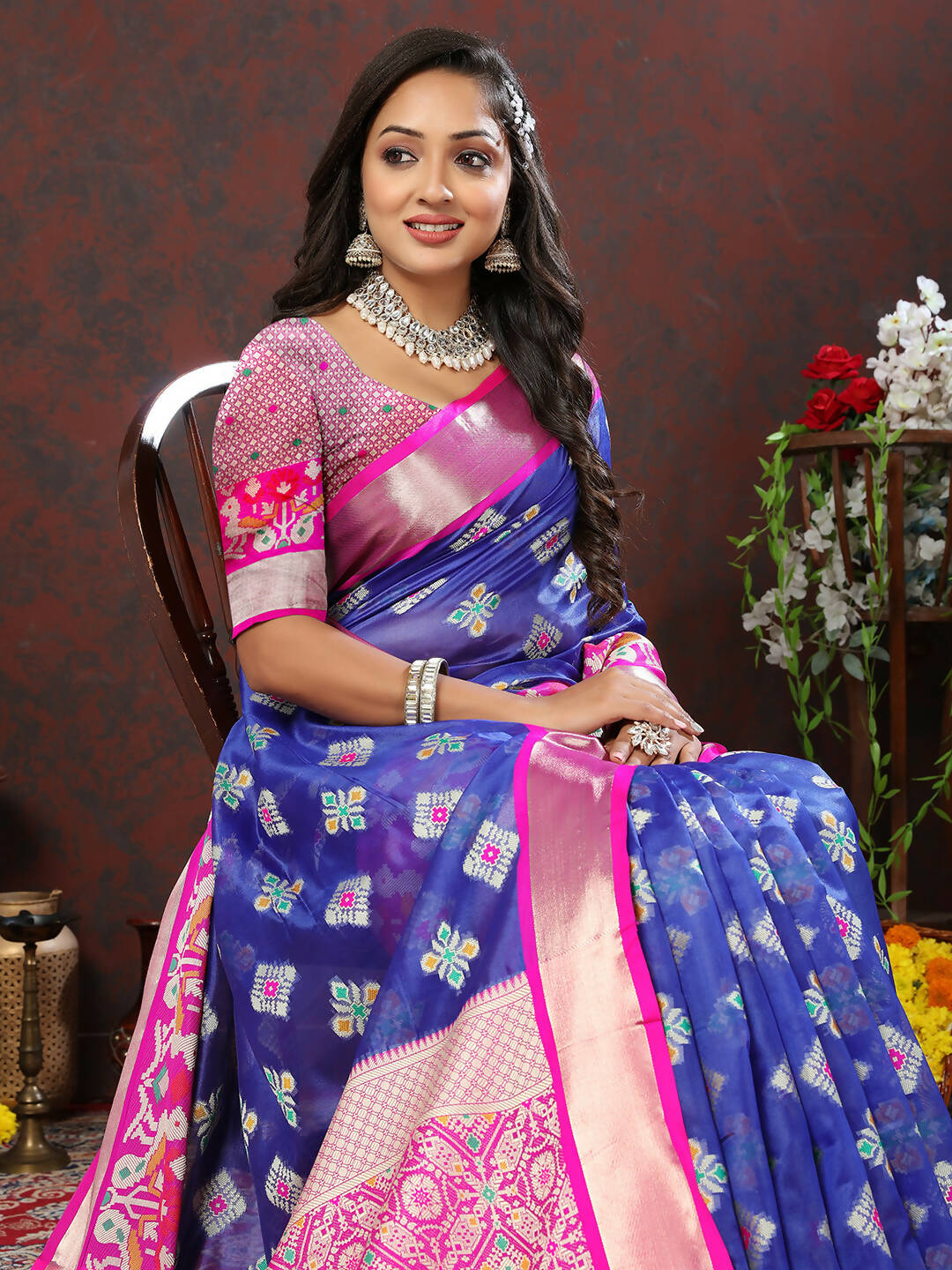 Blue Organza Silk Saree with Elegant Meenakari Weaving Design