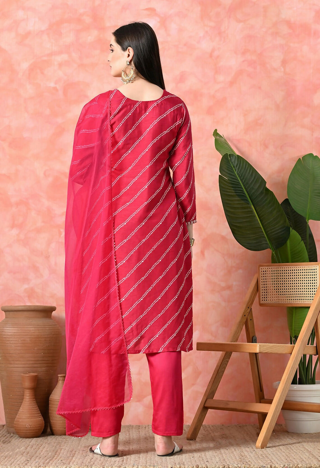 Rani Premium Pure Viscose Dola Silk Printed Kurta Set with Handwork