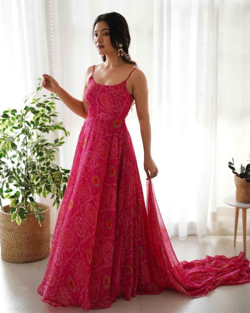 Pink Chiffon Kurta Set with Sequin Embroidery Work