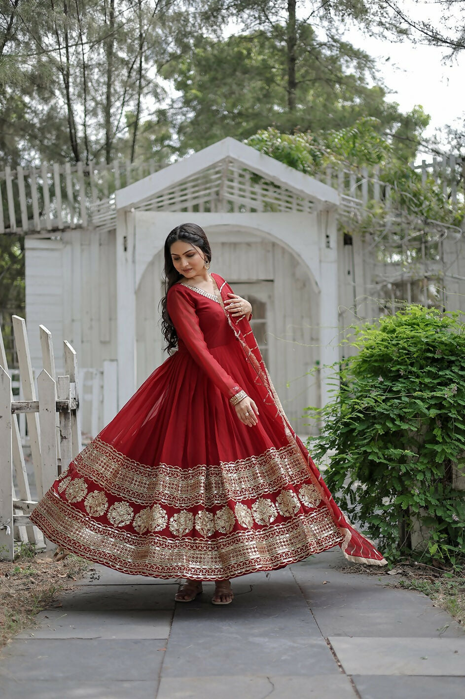 Maroon Georgette Kurta Set with sequence embroidery details