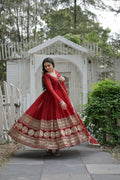 Maroon Georgette Kurta Set with sequence embroidery details