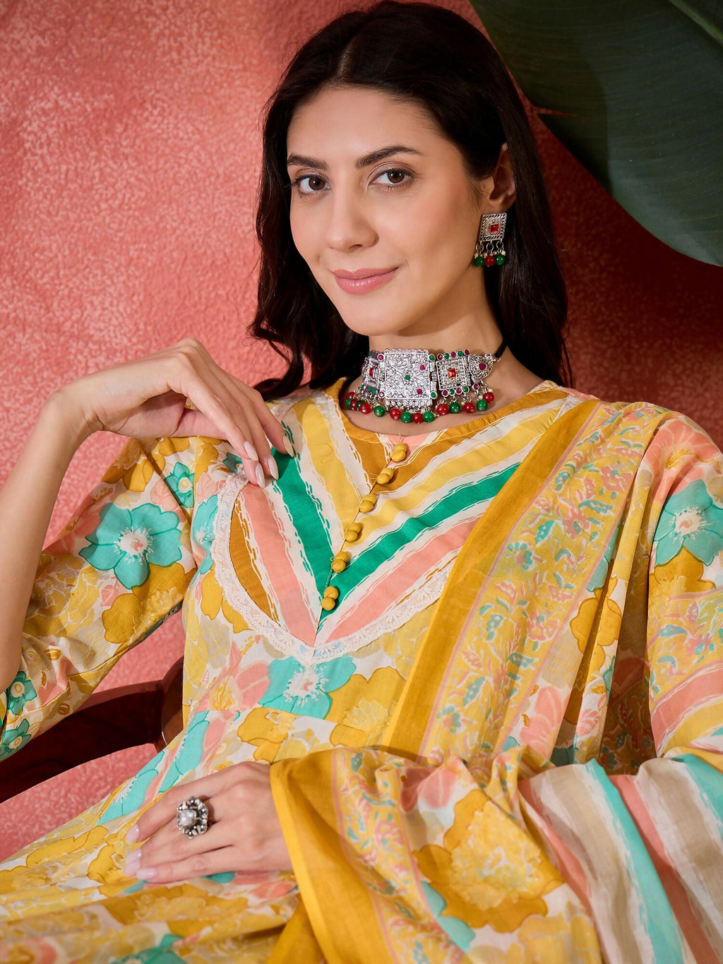Printed Mustard Pure Cotton Kurta Set for Women