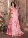 Beautiful pink soft organza silk saree with detailed weaving