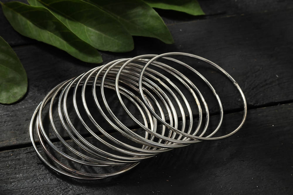 Vintage-Inspired Oxidised Alloy Silver Bangle Set