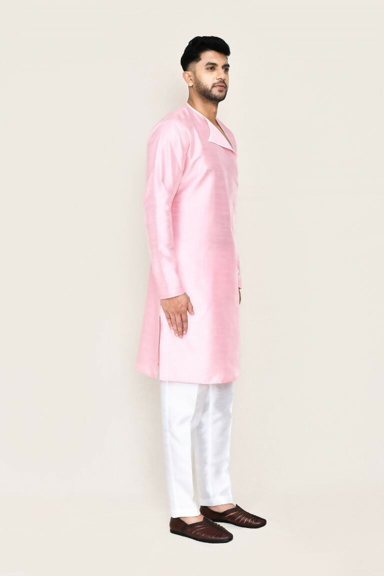 Pink Art Silk Kurta With Straight Fit Pant Set