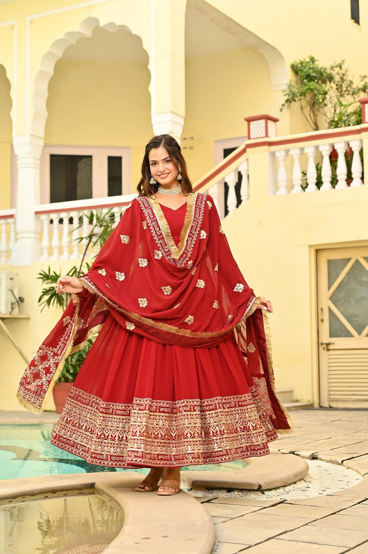 Joban Fashion Red Georgette Sequence Embroidery Work Kurta Set
