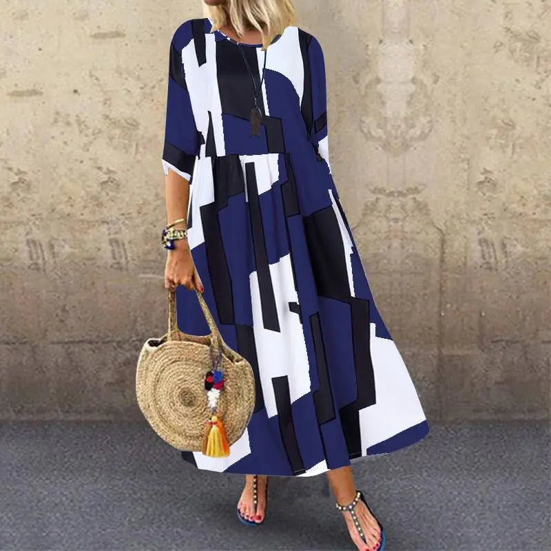 Women's Printed Round Neck Midi Dress in Tropical and Geo Prints - Image 14