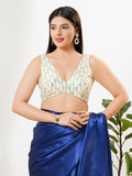 Front view of a Gold Sequin Padded Sleeveless Blouse with V-neck
