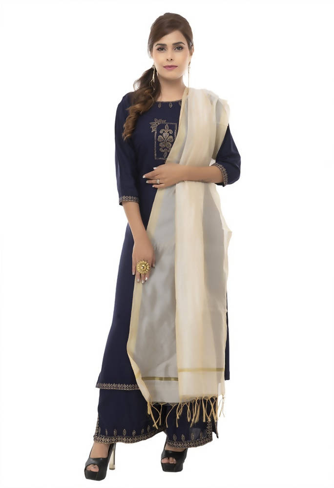 Light Golden Chanderi Silk Dupatta with Traditional Banarsi Piping