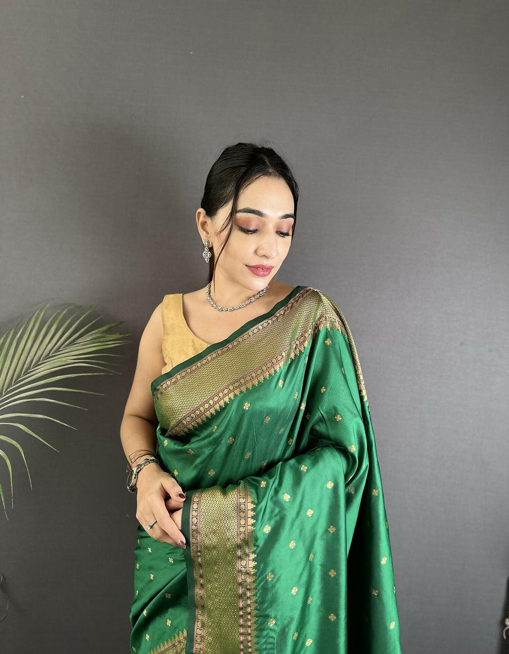 Green Butti Woven Soft Lichi Silk Paithani Saree