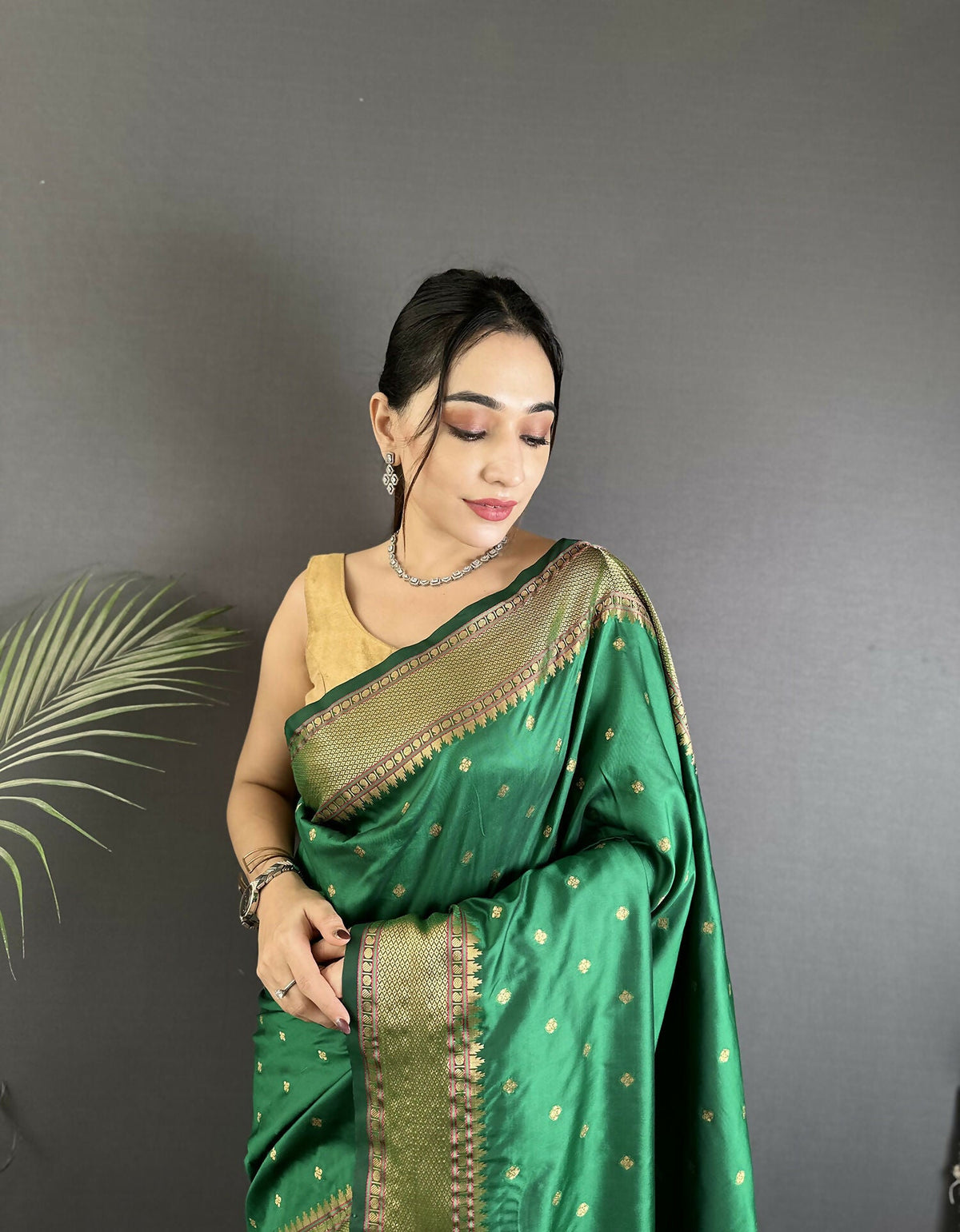 Green Butti Woven Soft Lichi Silk Paithani Saree