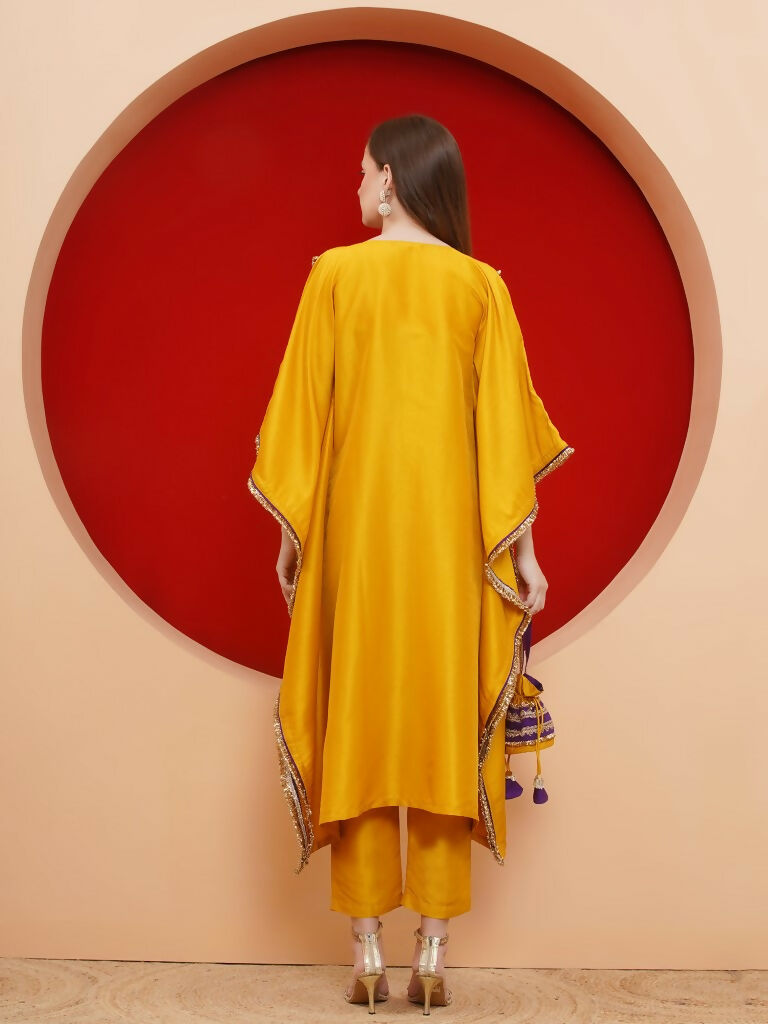 Yellow Kaftaan Set with Inner and Potli Bag - Bohemian Party Wear