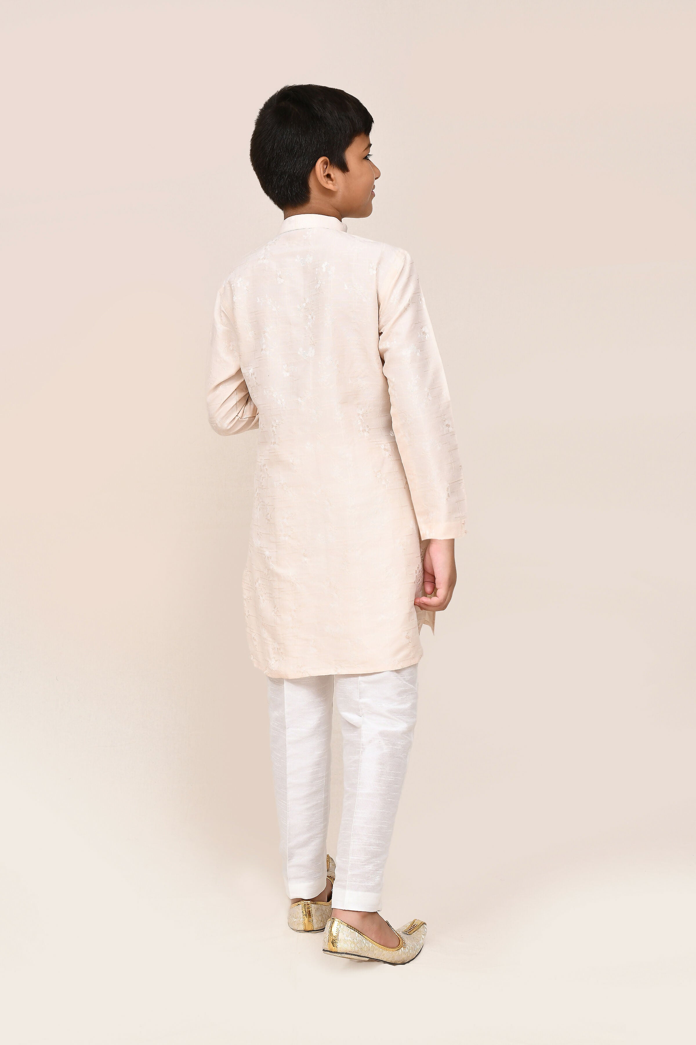 Cream Cotton Kurta with White Straight Fit Pants