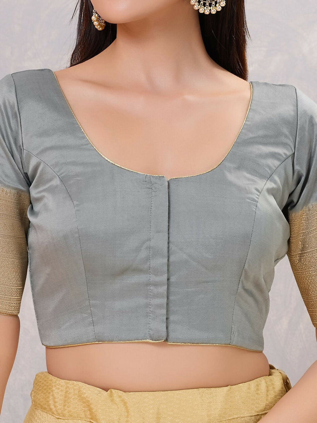 Sophisticated Women's Grey Silk Stitched Blouse