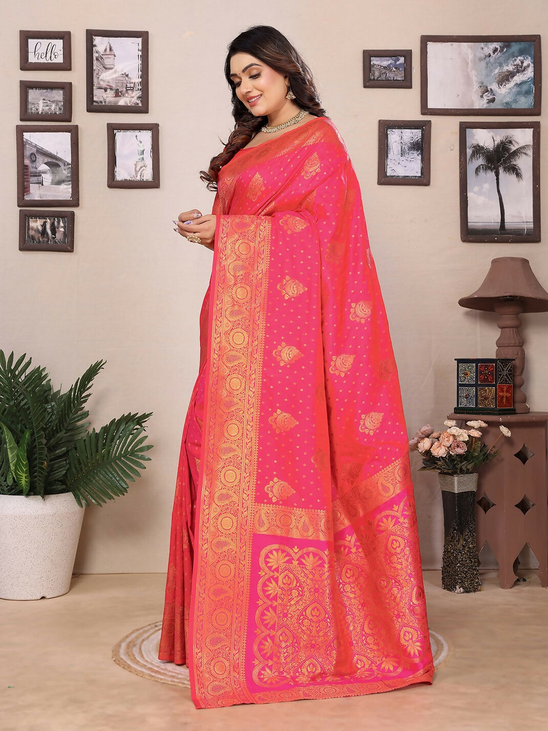 Banarasi Pink Woven Soft Silk Saree for Festive Occasions