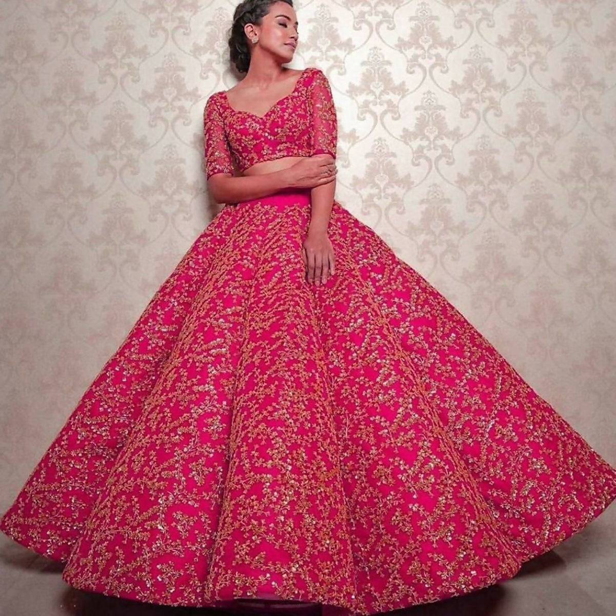Rani Pink Silk Lehenga Choli with 3MM sequins and dori work