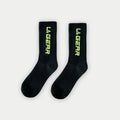 LA Gear Classic Crew Socks in Neon Yellow and Black featuring athletic stripes and logo