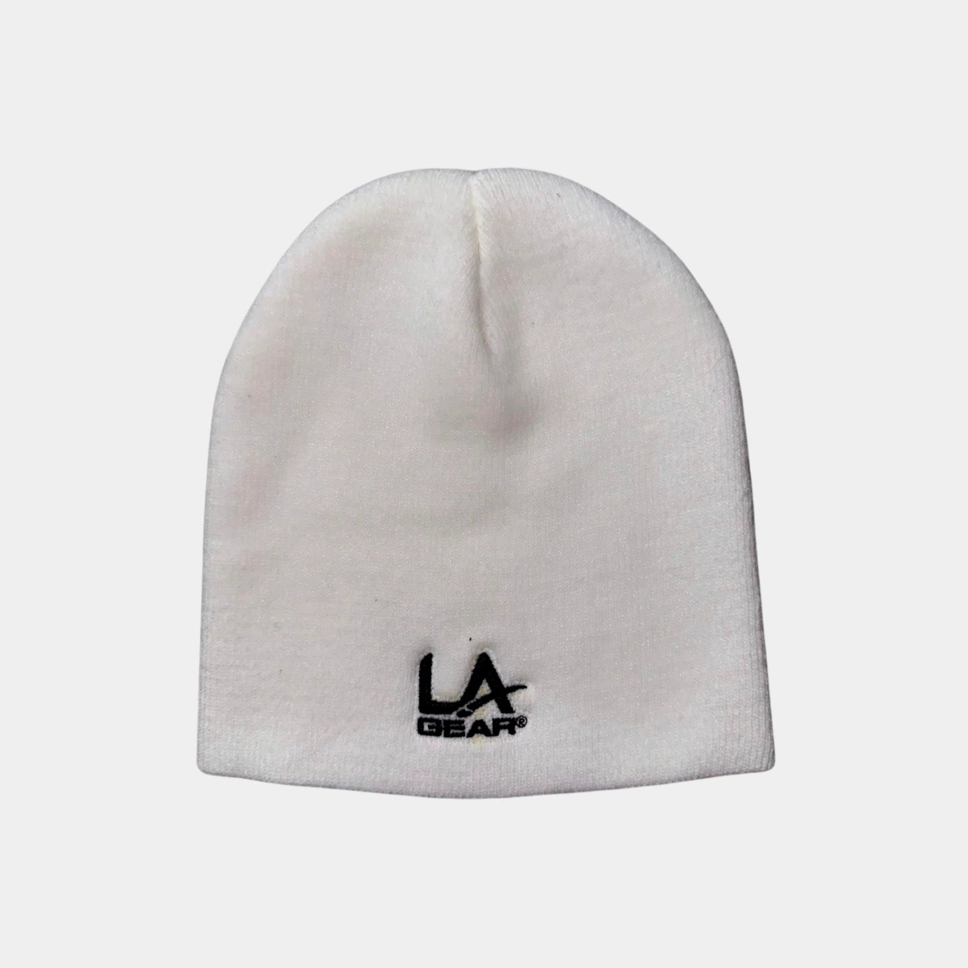 LA Gear off-white knit beanie with black embroidered logo detail