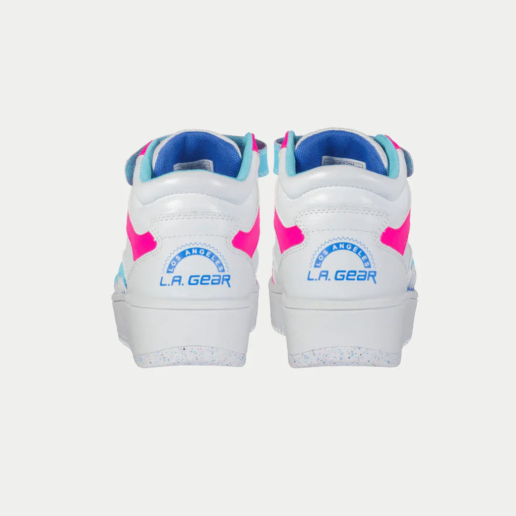 Kids Flame Hightop Sneakers in White Pink and Blue