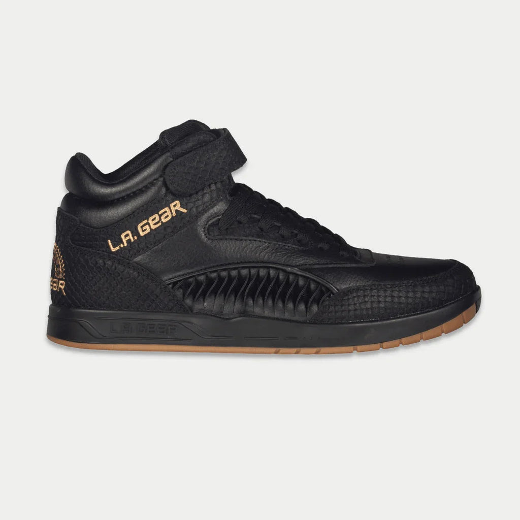 LA Gear Flame retro hightop sneaker in black leather