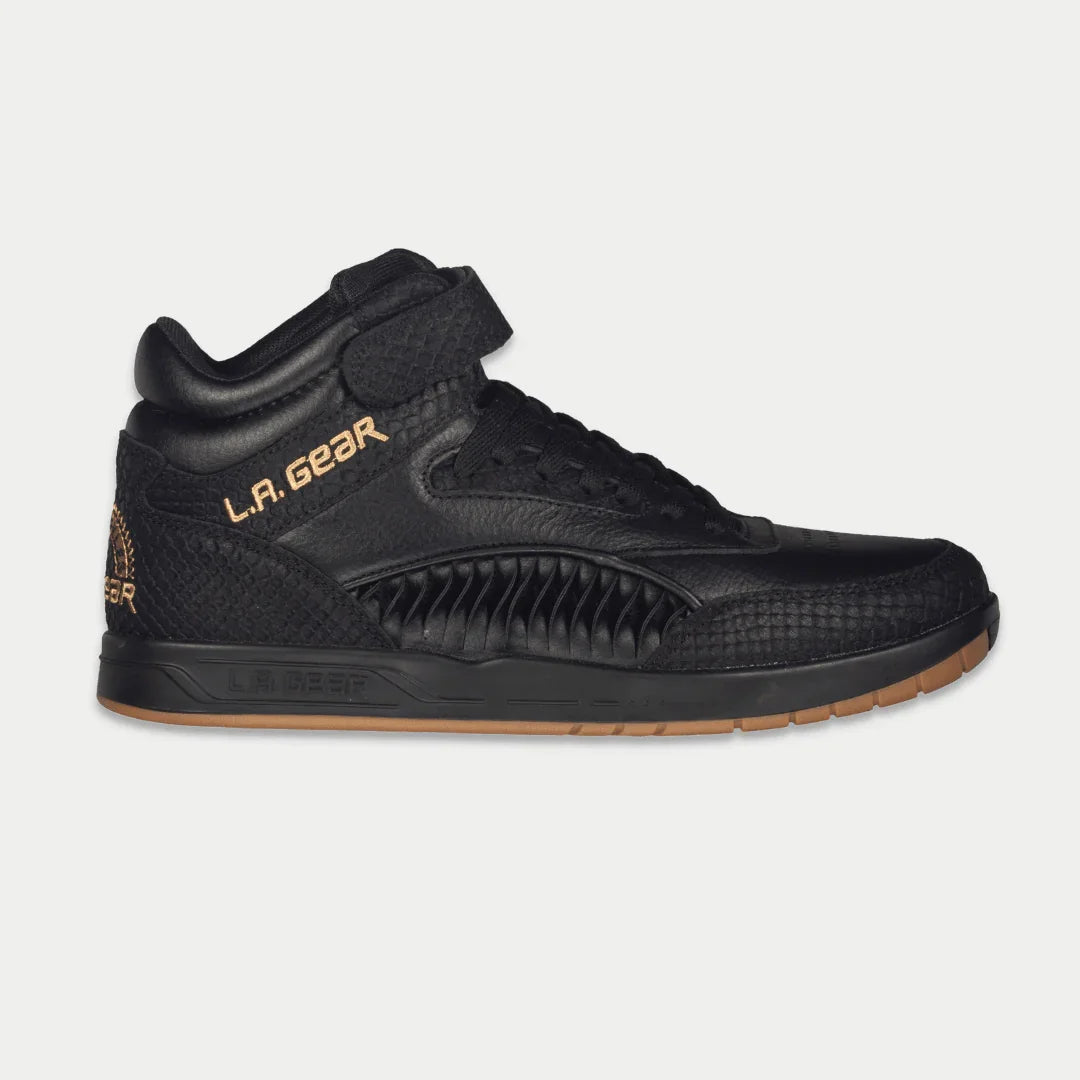 LA Gear Flame retro hightop sneaker in black leather