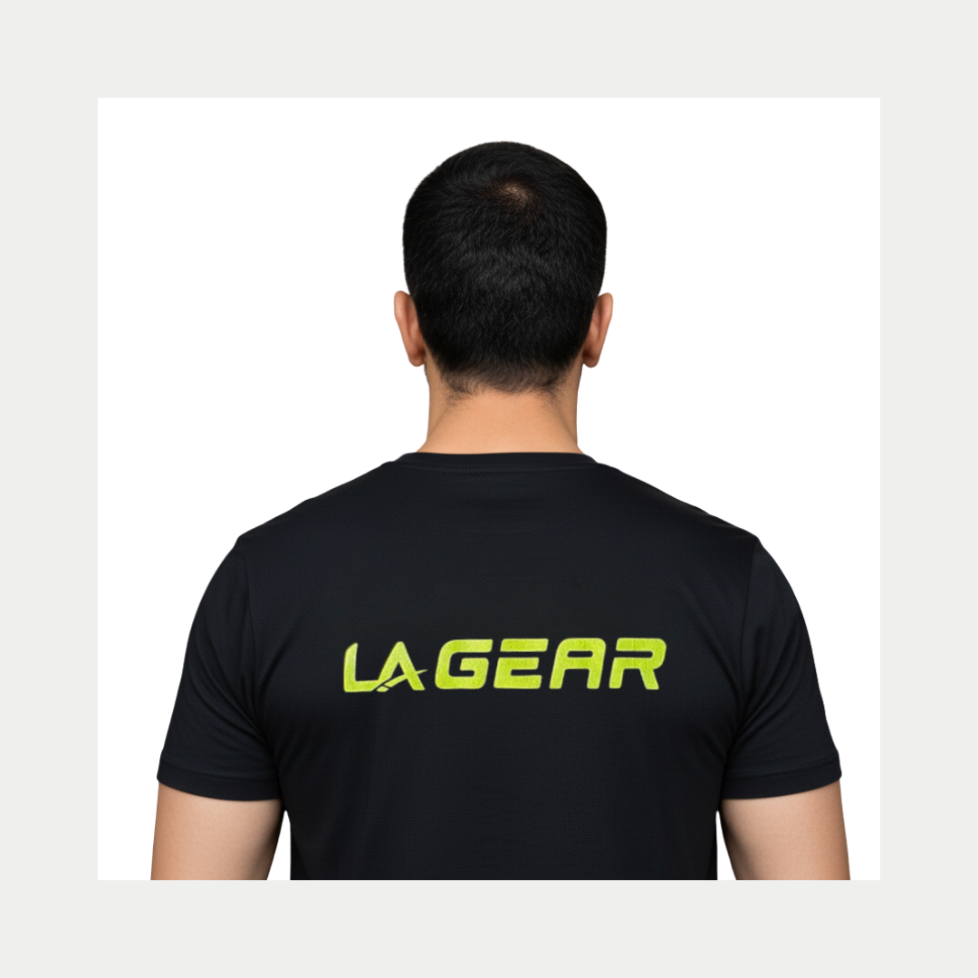 Men's Performance Logo Tee in Black with Moisture-Wicking Fabric