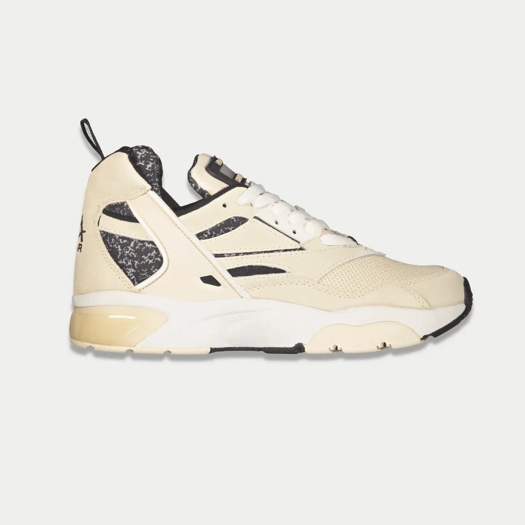 LA Gear Turbo Light-Up Mid sneakers in off-white and black leather and mesh