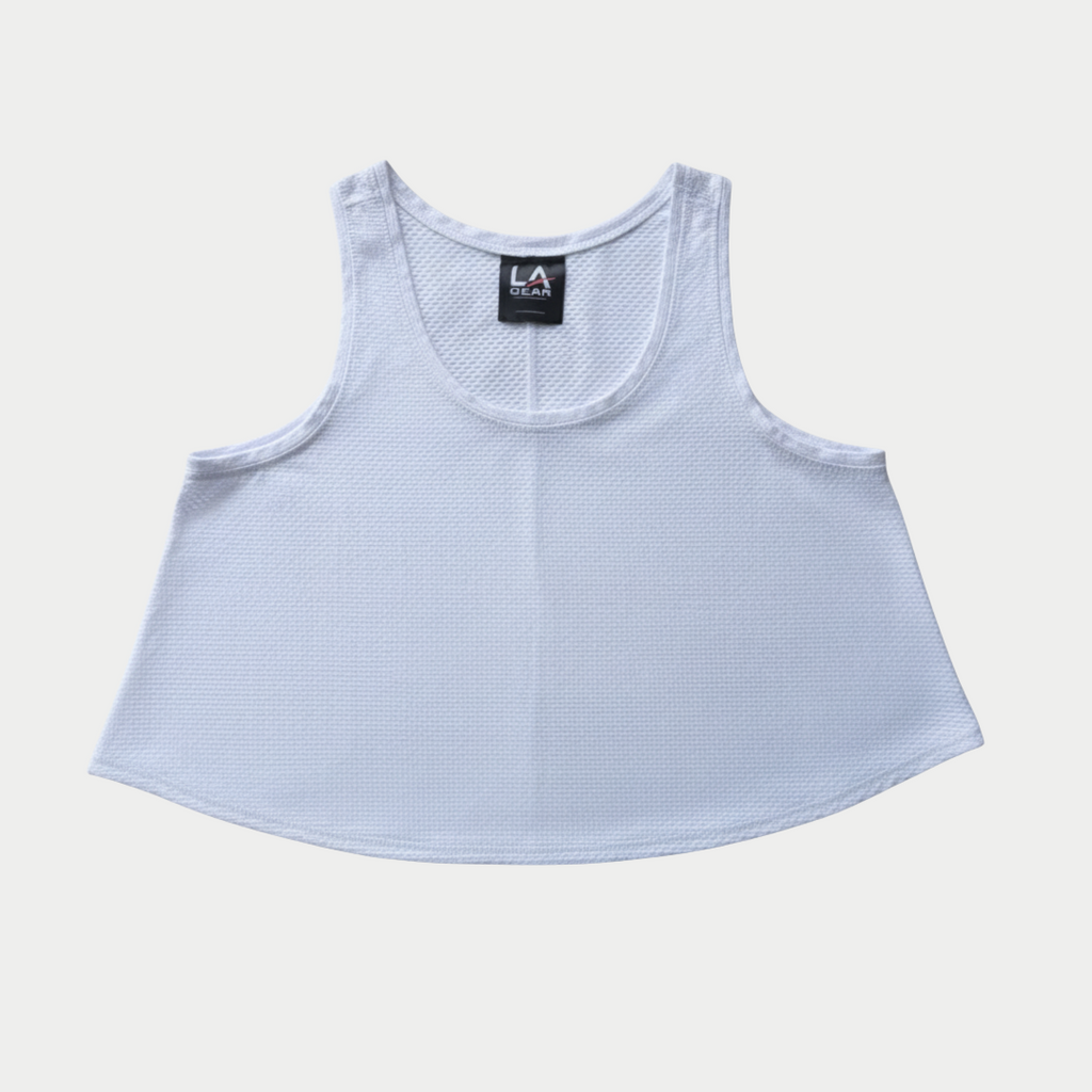 Women’s Athletic Mesh Tank Top in White with Vintage Cropped Fit